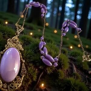 Signed Czech Easter Egg Lilac Purple Glass Lavaliere Art Deco Estate Necklace